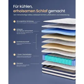 VASAGLE 7-Zonen Taschenfederkernmatratze 140 x 200 cm H3
