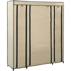 vidaXL Stoffschrank mit Fächern Kleiderstangen Creme 150x45x176cm