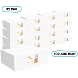 Falthandtücher 25x23cm, 2-lg, 32 Pak, 102.400 Blatt gesamt, 3.200 Blatt/ Pak, Recyclingpapier, V-Falz, CIL- les Tissue, Series H