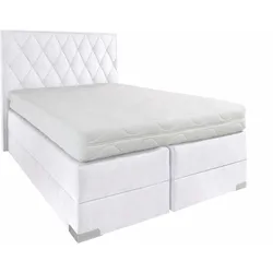 Boxspringbett, weiß, B:150cm L:212cm, Bezug der Obermatratze: 100% Polyester, Bezug abnehm- und waschbar bis 60u00b0C, Unterbox und Kopfteil: Microvelours-Bezug (100% Polyester), WESTFALIA SCHLAFKOMFORT, Komplettbetten, Boxspringbett