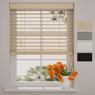 Radeco® Bambus Jalousie innen helle Eiche 110 x 130 cm, 50mm Lamellen aus Bambus Holz, Breiten von 50 bis 250 cm erhältlich, innenjalousie, Fenster jalousien