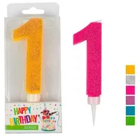 Trendhaus Happy Birthday Zahlenkerze Glitter Zahl: 1, sortiert