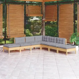 vidaXL Garten-Lounge-Set 7-tlg. grau Kiefernholz