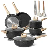 just perfecto Topf und Pfannenset Induktion mit deckel 15-teiliges Schwarz