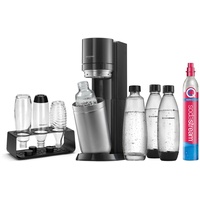 SodaStream Wassersprudler DUO Comfort-Set mit CO2-Zylinder, 2X 1L Glasflasche, 2X 1L spülmaschinenfeste Kunststoff-Flasche und sytlischem Flaschenhalter, Höhe: 44cm, Farbe: Titan