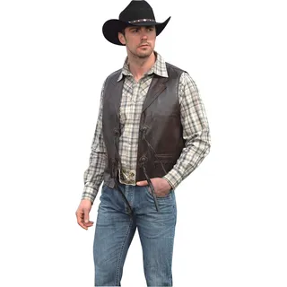 STARS & STRIPES Herren Weste Cowboyweste Herrenweste Lederweste Westernweste Cowboy Country Leder Western Westernstyle »Bonanza« Braun Gr.3XL - 3XL