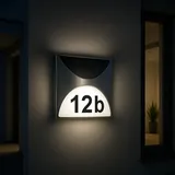 Melitec Solar-Hausnummer SH04, moderne LED-beleuchtete Hausnummer für außen, wasserdicht, aus Edelstahl, kabellose Solar-Hausnummernleuchte | Silber