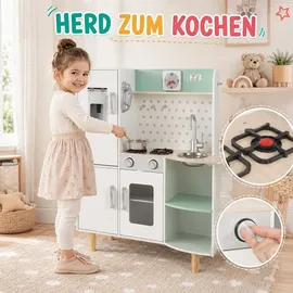 BABY VIVO Kinderküche Spielküche aus Holz - Gustavo in Weiß