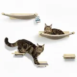 WOOWOOD® 2X Kletterwand Katzen - 2X Katzentreppe Wand [Vollholz] - Kratzbaum Wand - Hängematte Katze - Wandkratzbaum - Katzenmöbel - Katzenwand - Katzen Kletterwand Set (5 teilig)