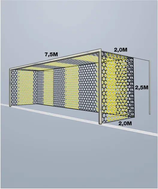 Cawila Tornetz HEXA 7,50x2,50m | Tiefe 2,0x2,0m | Maschenweite 12cm | Stärke 4mm | gelb/schwarz