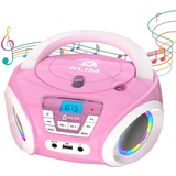 KLIM Candy Kids CD Player für Kinder - NEU 2024 - UKW-Radio - Inklusive Batterien - Rosa - Boombox tragbar - CD Spieler Kinder- mit Lautsprechern, Kleinkinder (Pink)