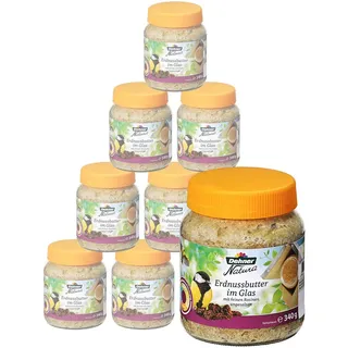 dehner natura premium Wildvogelfutter Erdnussbutter im Glas, Rosine, Ganzjahresfutter energiereich, hochwertiges Vogelfutter für Wildvögel, 8 x 340 g