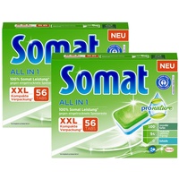 Somat All in 1 Pro Nature Spülmaschinen-Tabs, 112 (2x56) Tabs, umweltfreundlich mit 100 Prozent Somat Leistung, mit wasserlöslicher Folie