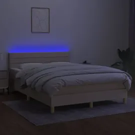 vidaXL Boxspringbett mit Matratze & LED Creme 140x200 cm Stoff