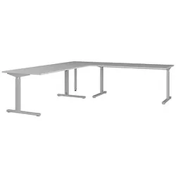 GERMANIA Profi 3.0 Schreibtisch lichtgrau L-Form, C-Fuß-Gestell silber 260,0 x 240,0 cm