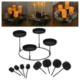 Online-Fuchs Kerzenständer 3 in 1 Kerzenhalter aus Metall in Schwarz, ideal als Adventskranz (Individuell in der Gestaltung, Halter für je 4 Stumpenkerzen, 4 Stabkerzen oder 4 Teelichter), Grundgestell 20 cm Durchmesser schwarz