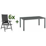 KETTLER KETTALUX-PLUS/Basic Plus Sitzgruppe, anthrazit, Alu/Textilene, Tisch 160x95 cm, 6 Multipo