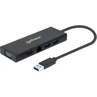 Manhattan USB 3.0 auf VGA/HDMI (USB-A), Dockingstation + USB Hub, Schwarz