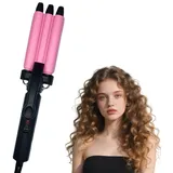 3 Fässer Welleneisen Für Haare - Layhou PTC Schnellheizturmalin Keramik Lockenstab Kurzes Haar, Mini Kreppeisen Für Die Haare Mit Konstanter Temperatur, Reisen Tragbar Lockenwickler Große, (rosa)