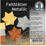 Ursus Faltblätter Metallic, aus Tonzeichenpapier 130 g/qm, 100 Blatt in 3 Farben, ca. 10 x 10 cm, durchgefärbt, hohe Farbbrillanz und Lichtbeständigkeit, ideal für schöne Faltfiguren