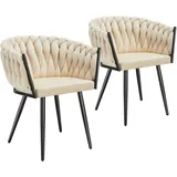 Tectake tectake® Set Esszimmerstuhl, Astano Samt Knotendesign, schlanke Stahlbeine, 60,5 x 55 x 75 cm