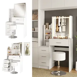 Vicco Schminktisch Lisca Weiß 80 cm mit LED-Spiegel und Hocker