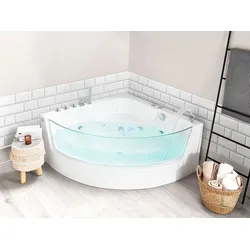 Whirlpool Badewanne weiß Eckmodell mit LED 190 x 135 cm MARINA