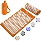 Akupressurmatte mit kissen für Massage & Schmerzlinderung [Das Original], Orange Nadelmatte Set zur Entspannung für Nacken, Rücken, Füße | Yantramatte, Stachelmatte für Meditation