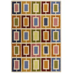 Wollteppich FLAIR RUGS "Retro Blocks", bunt, B:200cm H:10mm L:290cm, Wolle, Teppiche, Retro Blocks geschnitzter Wollteppich