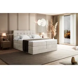 altdecor Boxspringbett mit Matratze Topper, Polsterbett mit Bettkasten BERO KING | Beige Casablanca | 140x200