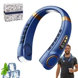 Pnedeodm Nackenventilator, Nackenventilator mit Kühlung 5 Leise Geschwindigkeiten, Tragbarer Nackenventilator mit Display und LED-Licht in 7 Farben, Hals Ventilator für Sommer Küche, Unterwegs (Blau)