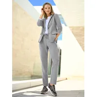 Hosenanzug HEINE, Damen, Gr. 40, Normalgrößen, grau (grau, ecru, gestreift), 69% Polyester, 29% Viskose, 2% Elasthan, Anzüge Hosenanzug