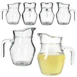 Valentin 6er Set Glaskrug Milch-Kanne mit Henkel Wein-Karaffe Limo Saft