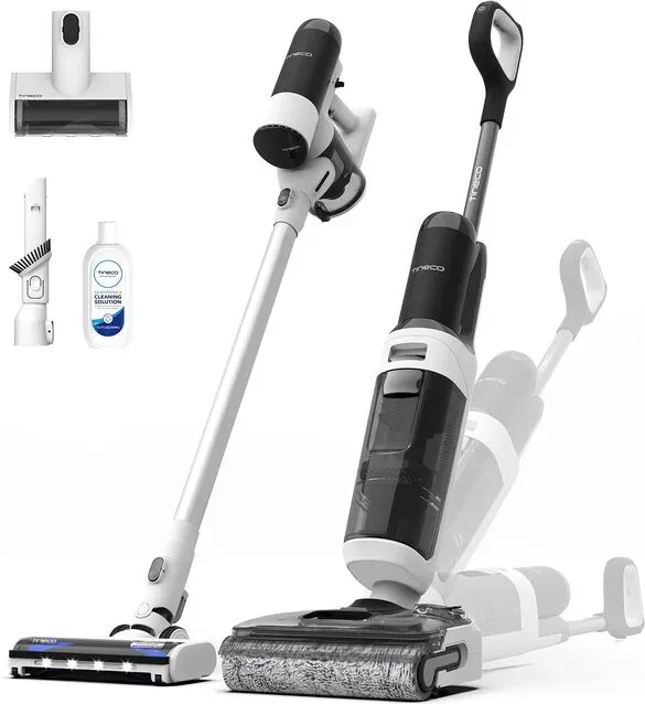 Tineco Floor ONE Switch S6 Stretch Nass-/Trockensauger, 180° flach aufliegend, Anti-Verhedderung, 85 °C schnelles Trocknen, 40 Min. Nasssaugen, 50 Min. Trockensaugen, 21 kPa doppelte Kantenreinigung für das ganze Haus und unter Möbeln