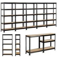 Yaheetech Lagerregal Schwerlastregal Steckregal 5 MDF-Platten Kellerregal Werkstattregal je Fachboden 150 KG belastbar (Schwarz, 350x30x150cm)