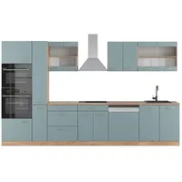 Vicco Küchenzeile R-Line Solid Eiche Blau Grau 350 cm modern Küchenschränke Küchenmöbel