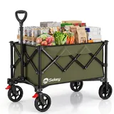 Sekey Bollerwagen Faltbar 135L 150KG Belastbar, Transportwagen klappbar mit Geländereifen mit Bremse, Patentiert 4-Wege-Sofortaufbau Handwagen, XXL 4026, Olivgrün
