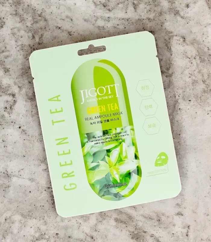 Jigott Green Tea Real Ampoule Mask – pflegende Gesichtsmaske 27 ml