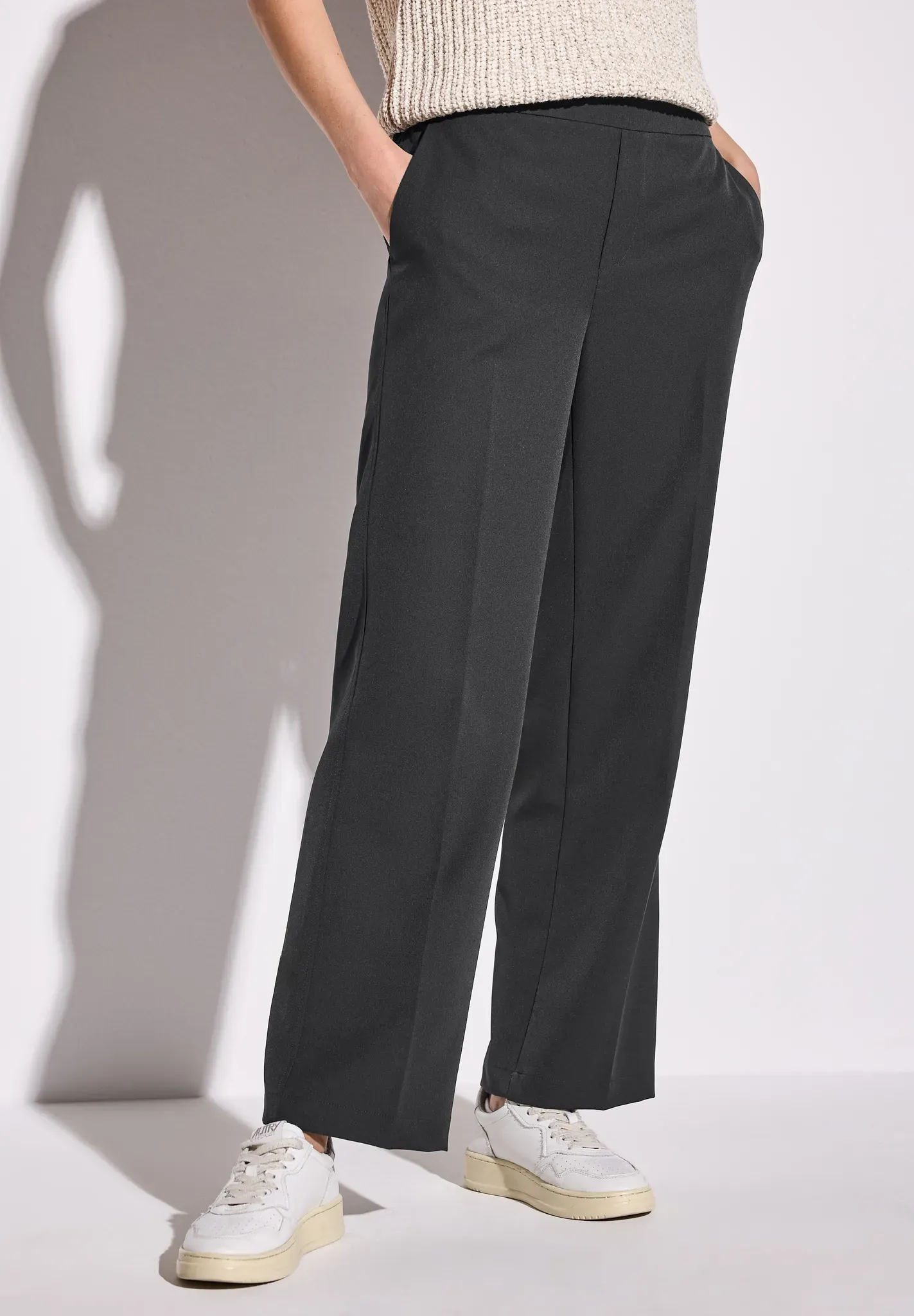 Stoffhose CECIL, Damen, Gr. 42, Länge 30, grau (granite grau), Stoff, 88% Polyester, 12% Elasthan, unifarben, loose fit lang, Hosen Stoffhose, im Loose Fit