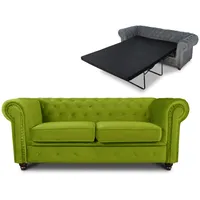 Schlafsofa Chesterfield Asti Bis 2-Sitzer, Sofa mit Schlaffunktion, Couch 2-er, Couchgarnitur, Sofagarnitur, Holzfüße, Glamour (Hellgrün (Velvet 75))