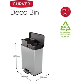 Curver Duo Tretmülleimer Deco 26L+26L Silbern - Silber