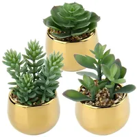 luxuskollektion Kunstpflanzen Sukkulenten Keramiktopf Deko Wohnzimmer Gold Type-1