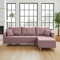 DMSM Skandinavisches Klappbares Ecksofa Mit Schlaffunktion Scandik Pik 2X Staufach rosa