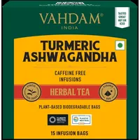 VAHDAM, Kurkuma Ashwagandha SUPERFOOD Kräutertee (15 Teebeutel) Indiens alte Mischung aus Kurkuma & Gartenfrischen Gewürzen | Kurkuma Tee