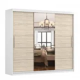 imoebel24 Schwebetürenschrank, Weiß, Sonoma Eiche, Holzwerkstoff, 9 Fächer, Rechteckig, 250x218x61 cm, Schlafzimmer, Kleiderschränke, Schwebetürenschränke