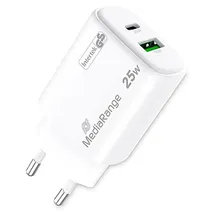 MediaRange 25W USB-A, USB-C GaN Schnellladegerät, Weiß