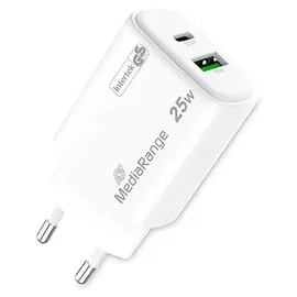MediaRange 25W USB-A, USB-C GaN Schnellladegerät, Weiß