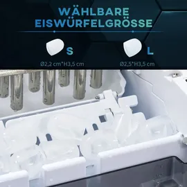 Homcom Eiswürfelmaschine, 1,8L Eiswürfelbereiter mit 1,7L Wassertank, 2 Eiswürfelgrößen, Eisschaufel,