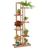 Pflanzenstaender Freistehendes Blumenregal, Pflanzenregal Holz Blumentreppe Mehrstoeckig, Holzregal Pflanzentreppe Für Drinnen Draussen 6 Ebenen/braun - Costway