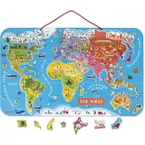 Janod J05490 Magnetische Landkarte Die Welt Deutsch 92 Teile Holz,